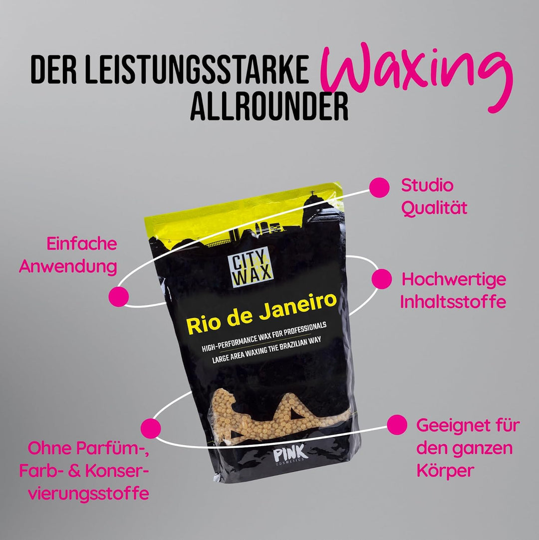 PINK Cosmetics - CITY WAX Rio 1 kg - Brasilianisches Premium-Waxing ohne Vliesstreifen - Wachsperlen