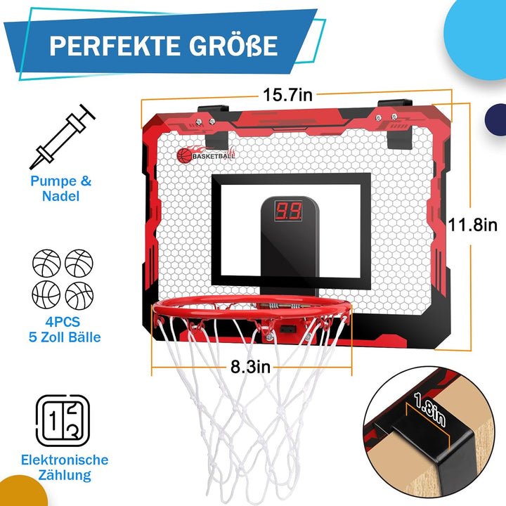 Mini Basketballkorb Basketball Reifen für Kinder Erwachsene, über Tür Basketball Reifen mit 3 Gummib