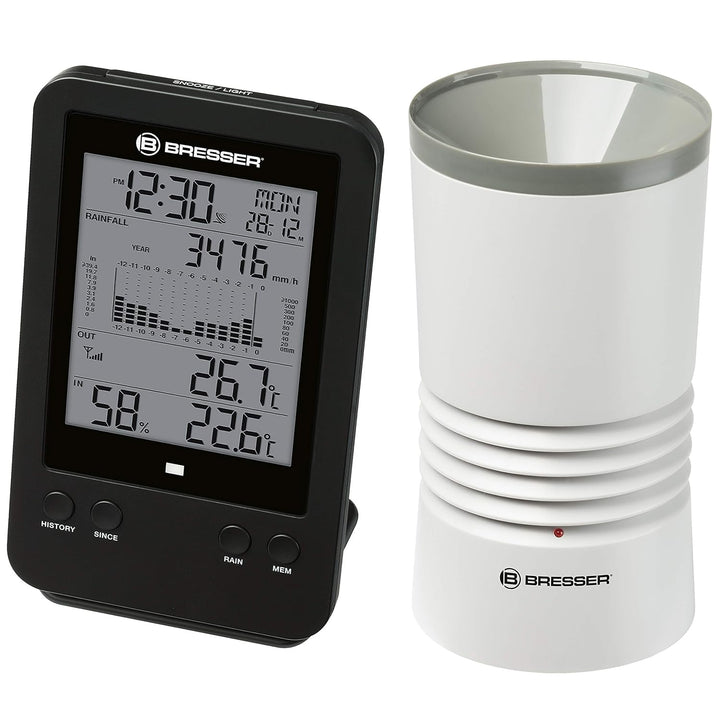 Bresser Wetterstation Funk mit Aussensensor Profi Regenmesser Station mit DCF Funkuhr, Wecker mit Hi