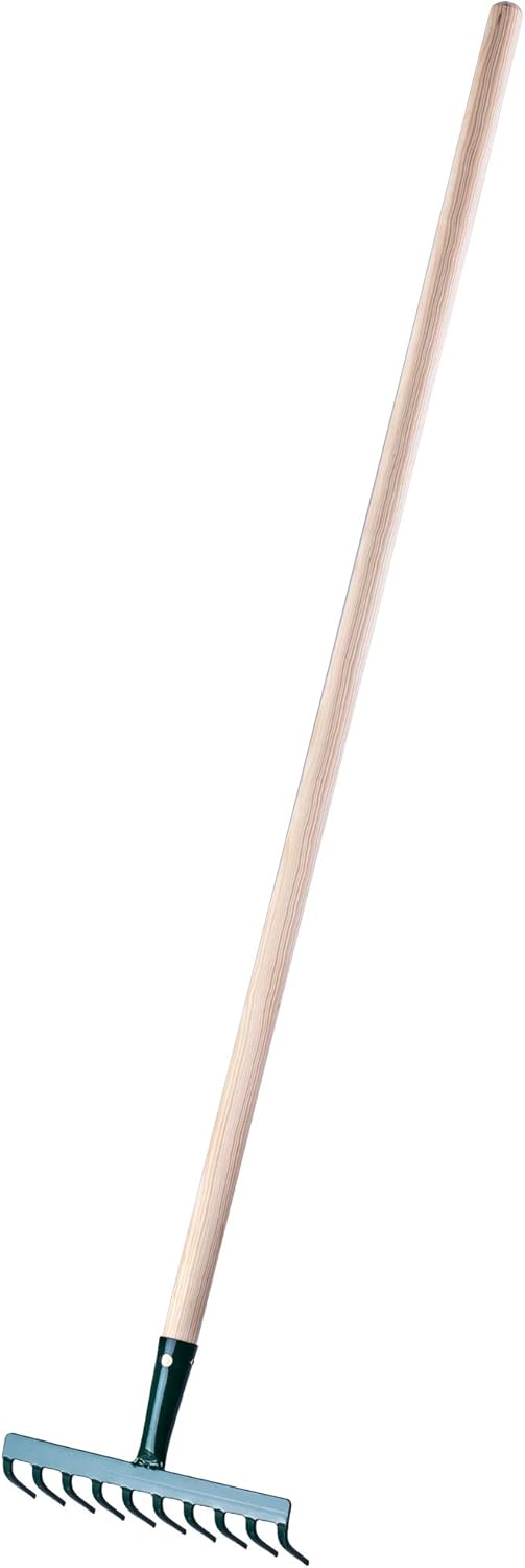 KADAX Rechen aus Metall, Flache Harke mit Stiel aus Holz, Laubbesen für Garten, Beet, Laubrechen, Ra