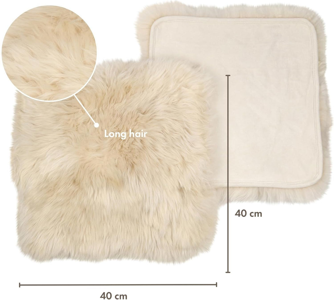 Nordic Sheep Lammfell Sitzauflage 40x40 cm, 4er Pack, Beige | Echtes Lammfell auf einer Seite, ideal