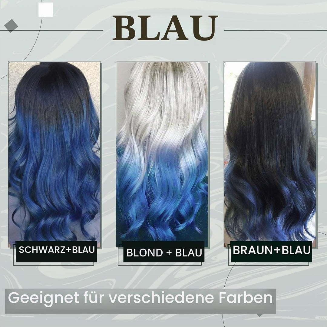 RUNATURE Clip in Extensions Echthaar 40cm Remy Clip Echthaar Extensions Glatt Haar Blau Clip in Haar