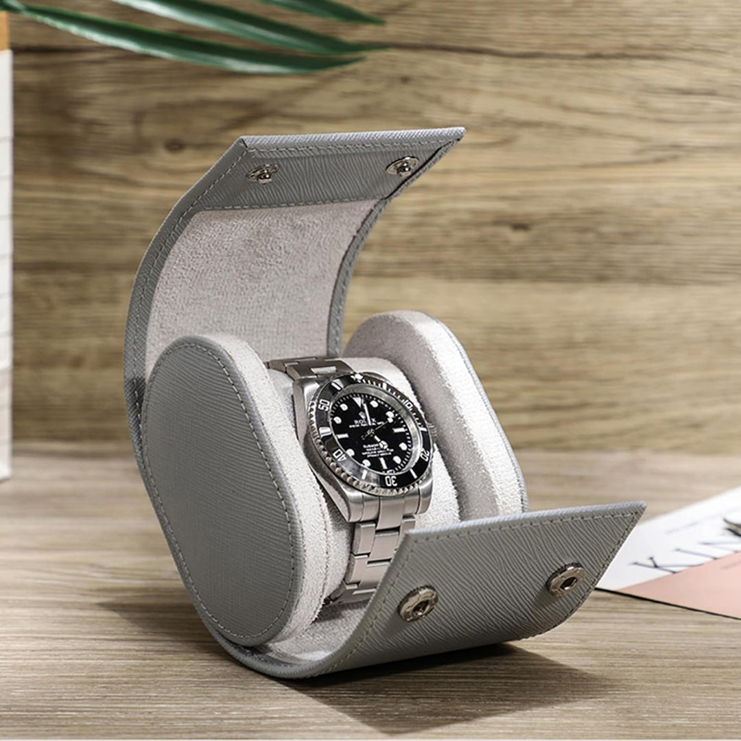 Hiram Uhrenkoffer aus Echtem Leder für 1 Uhr, Echtes Handgefertigtes Saffiano-Leder, Reiseuhr, Tragb