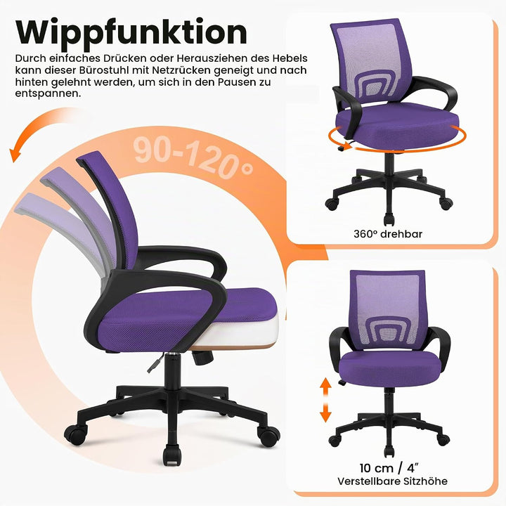 Yaheetech Bürostuhl, Ergonomischer Schreibtischstuhl mit Netzbespannung und Armlehnen, Drehstuhl aus