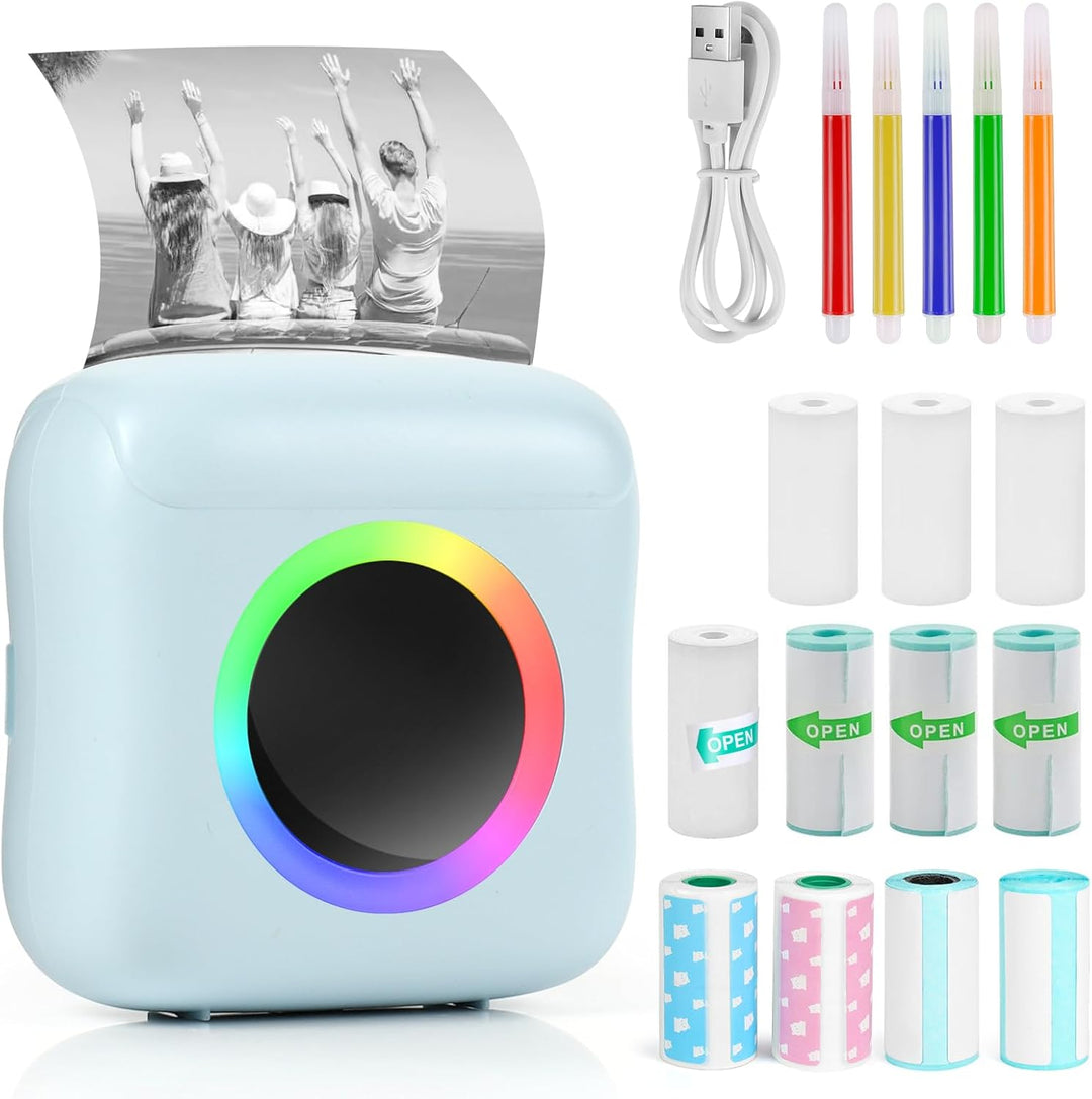 GuKKK Mini Drucker, Mobiler Fotodrucker, Tragbarer Mini Fotodrucker, Wireless Thermodrucker mit 11 R