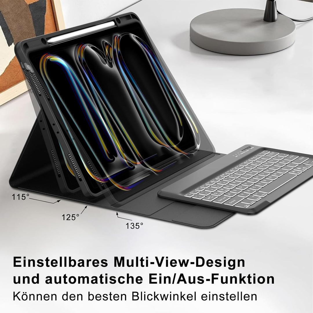 IVEOPPE Hülle mit Tastatur für iPad pro 13" 2024 (M4), Magnetisch Bluetooth QWERTZ Tastatur für iPad