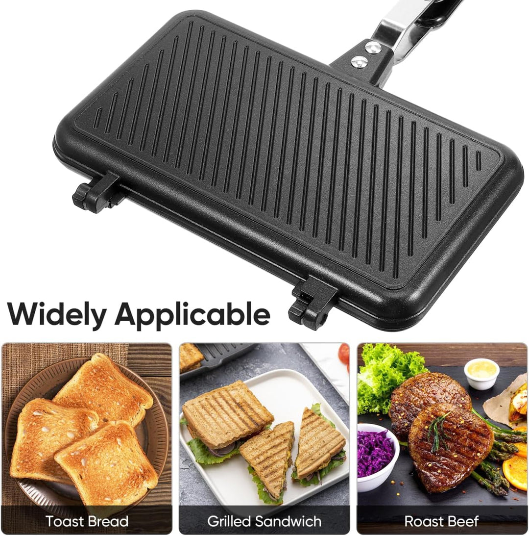 Toyvian Sandwichmaker mit Grillfunktion, Doppelseitige Antihaft-sandwichpfanne, Aluminium-backplatte