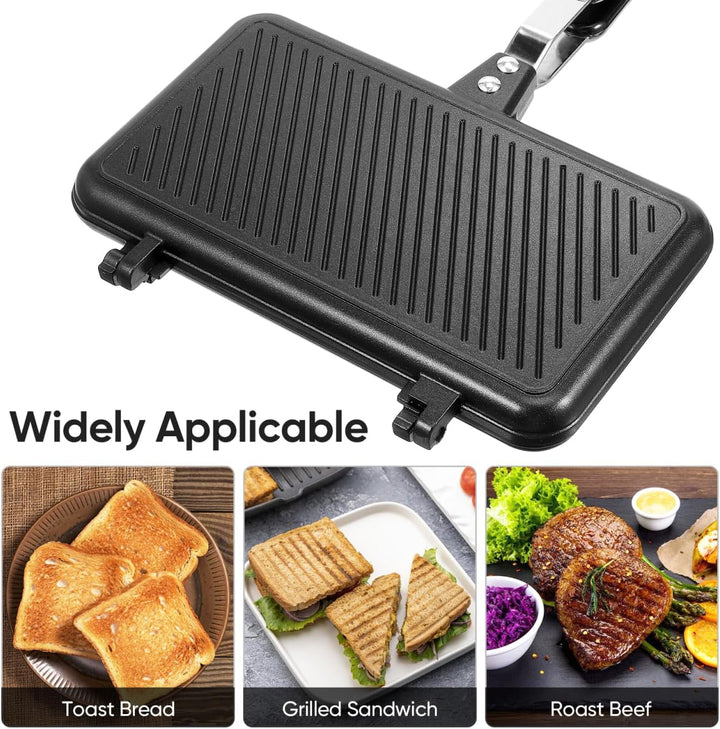 Toyvian Sandwichmaker mit Grillfunktion, Doppelseitige Antihaft-sandwichpfanne, Aluminium-backplatte
