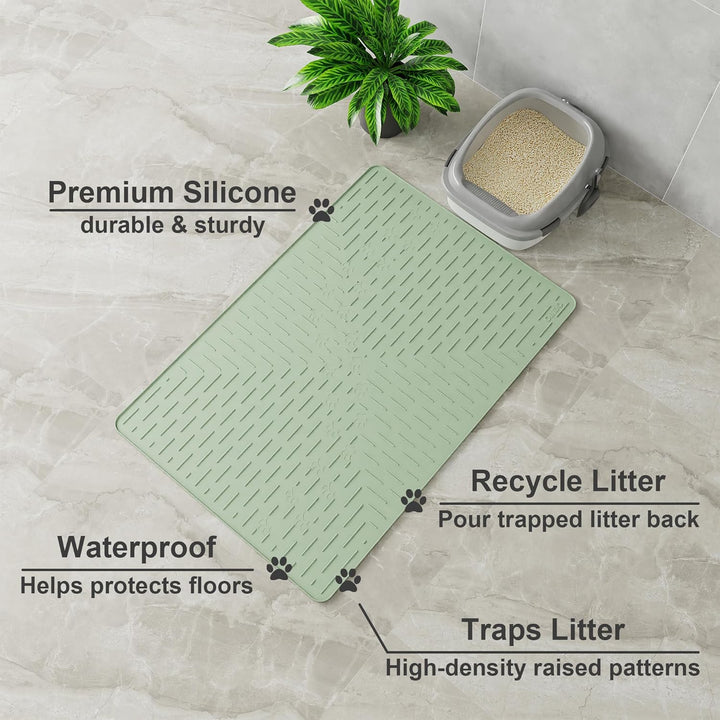 OHMO Katzenklo Matte aus Premium-Silikon 95x64cm Gross, Wasserdicht und BPA-Frei Katzenstreu Matte,