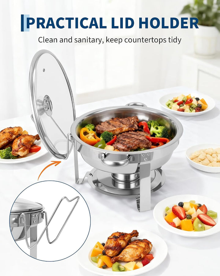 Set mit 4 runden Tellern aus Edelstahl 5L/6L – Deckel aus sichtbarem Glas – ideal für Partys, Hochze
