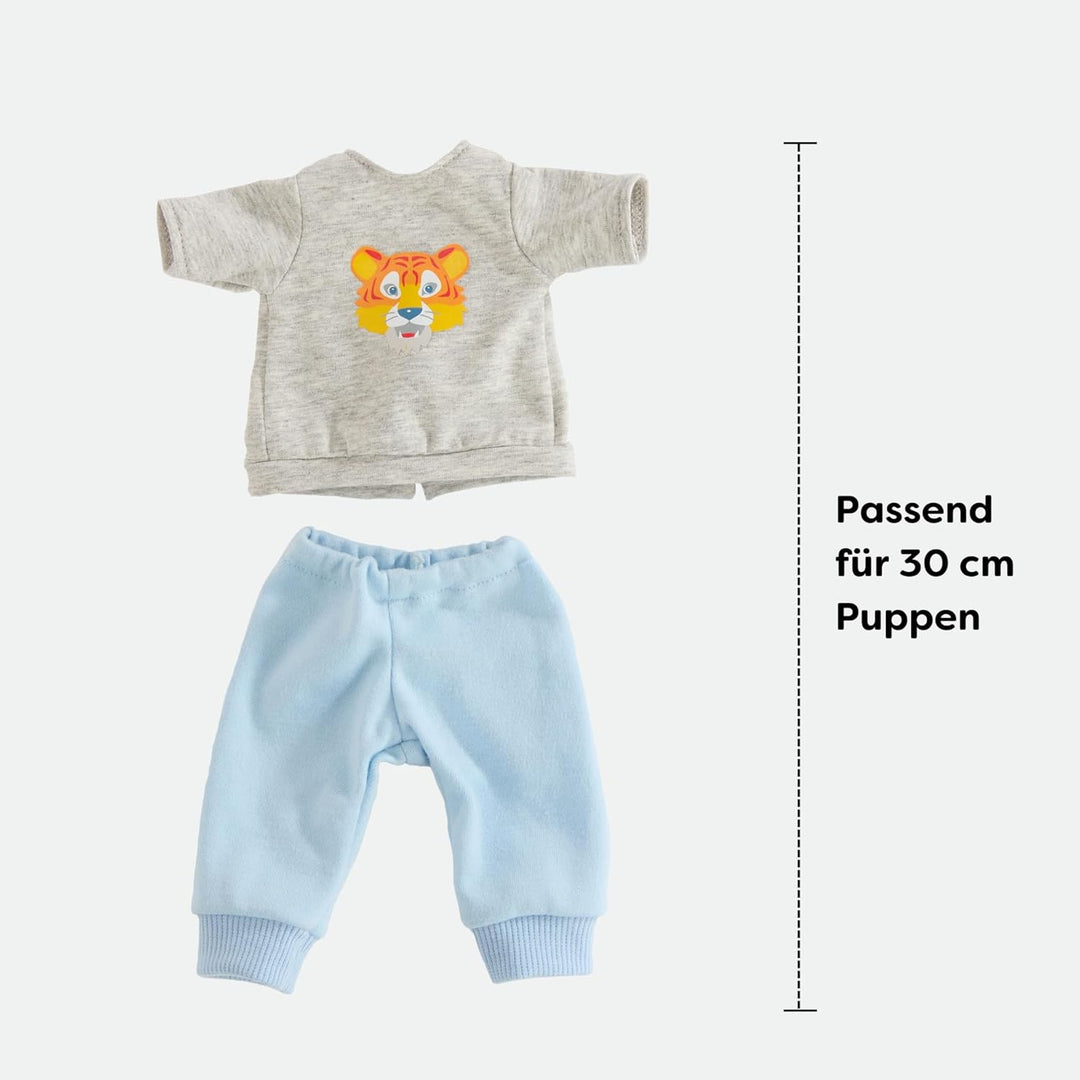 HABA Kleiderset Tiger – Puppenkleidung-Set, T-Shirt mit Weste &amp; Hose, für 30 cm Puppen, Mehrfarbig,