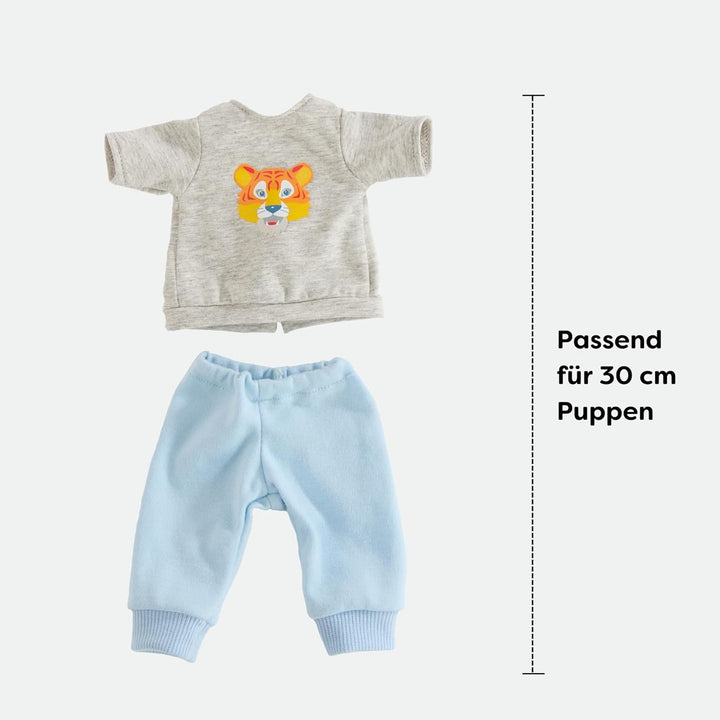 HABA Kleiderset Tiger – Puppenkleidung-Set, T-Shirt mit Weste &amp; Hose, für 30 cm Puppen, Mehrfarbig,