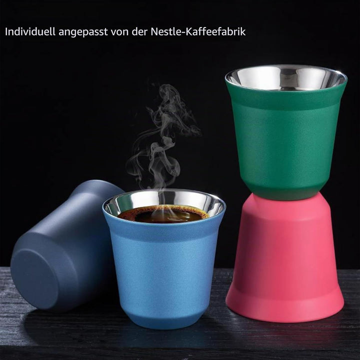 2er-Set Edelstahl Espressotassen Dickwandig, 80ml, Zylindrisch, Isoliert, Wiederverwendbar, 6,2 x 6,