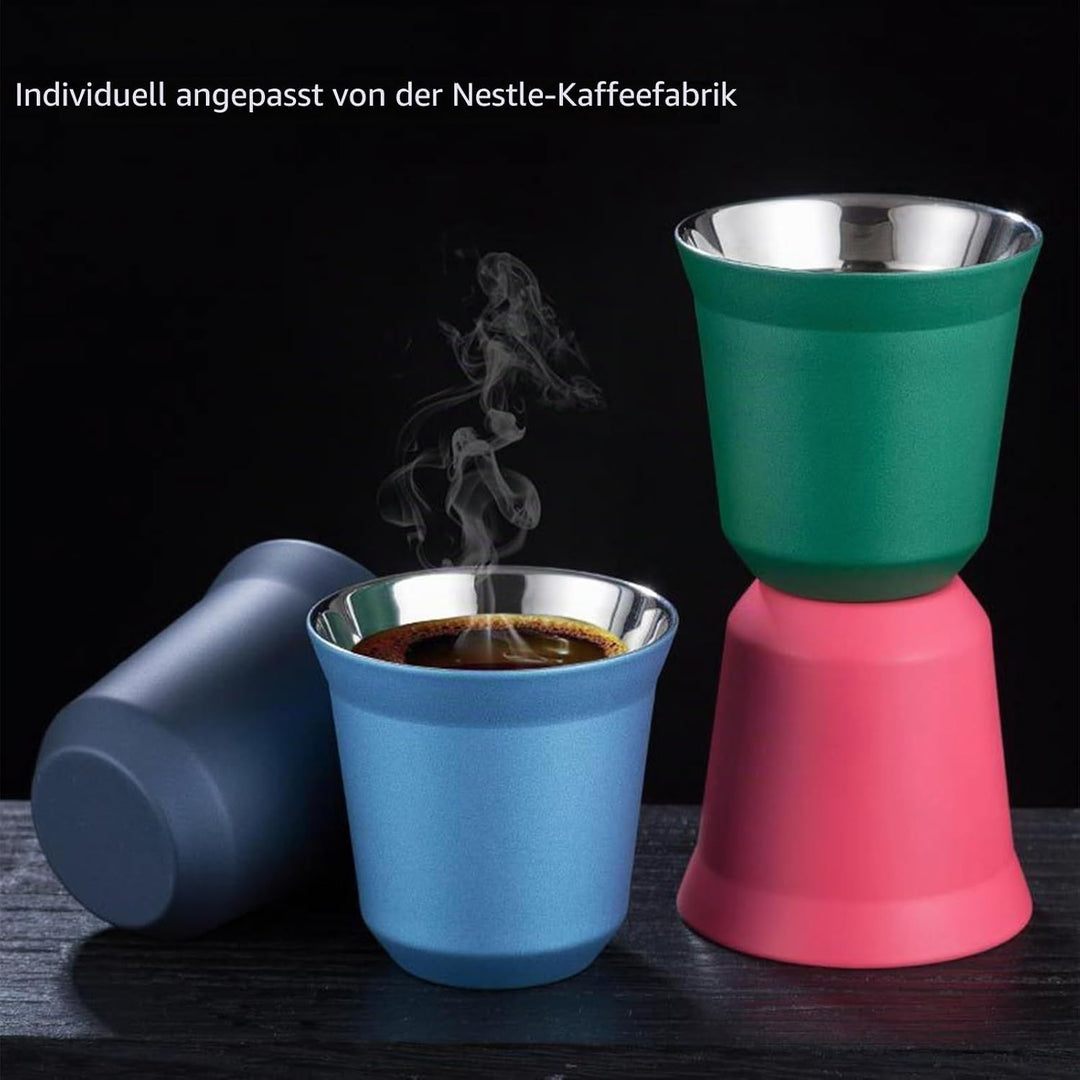 2er-Set Edelstahl Espressotassen Dickwandig, 80ml Espressotassen Aus Edelstahl, Espresso Tassen, Kaf