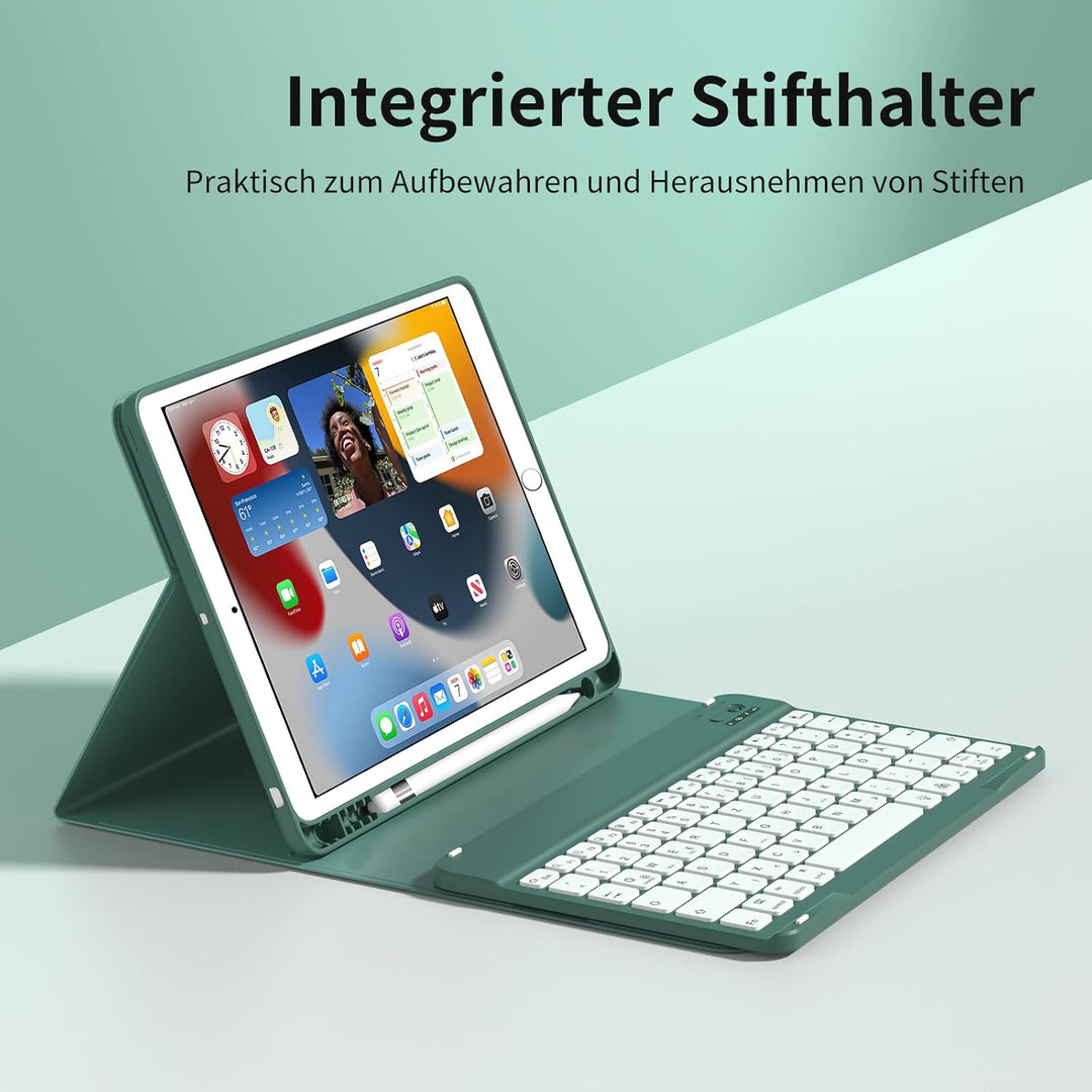 Tastatur mit Hülle für iPad 9/8/7 Generation 10,2 Zoll, Grün, Grün
