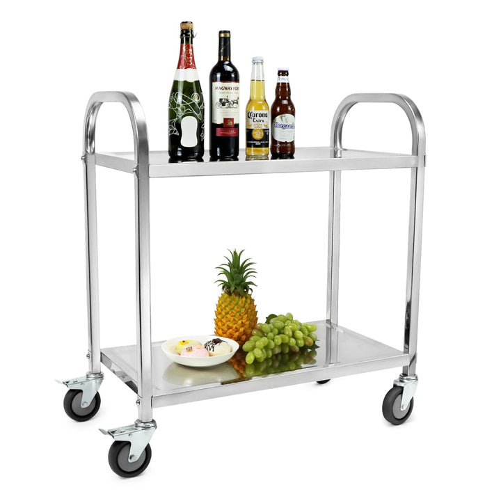 QWORK® 2-Etagen Edelstahl Servierwagen Teewagen Reinigungswagen - 75 x 40 x 83,5 cm - Leise Räder mi