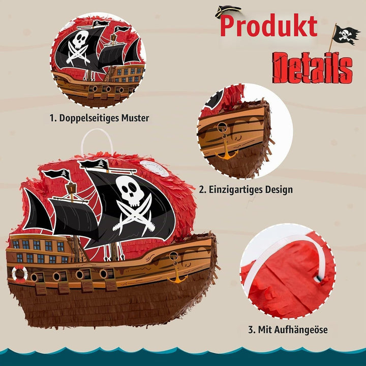 WERNNSAI Piraten Pinata – Pirat Pinata Geburtstag Junge Kinder Piraten Piñata mit Stock Augenbinde P