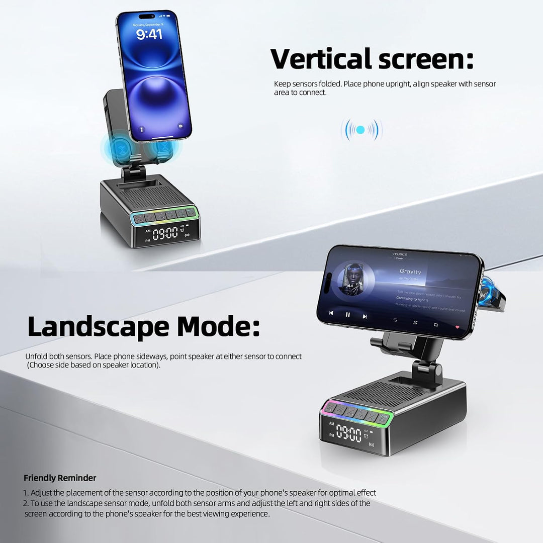 Bluetooth Lautsprecher mit Handyhalterung, 9-in-1 Musikbox Bluetooth 6.0 (Querformat/Hochformat) Ind