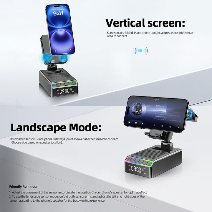 Bluetooth Lautsprecher mit Handyhalterung, 9-in-1 Musikbox Bluetooth 6.0 (Querformat/Hochformat) Ind