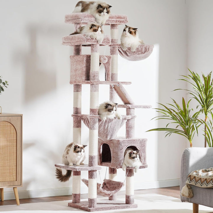 Heybly Kratzbaum, 180 cm Hoher Katzenturm für Wohnungskatzen mit 2 Plattformen, 2 Grossen Schlafhäus
