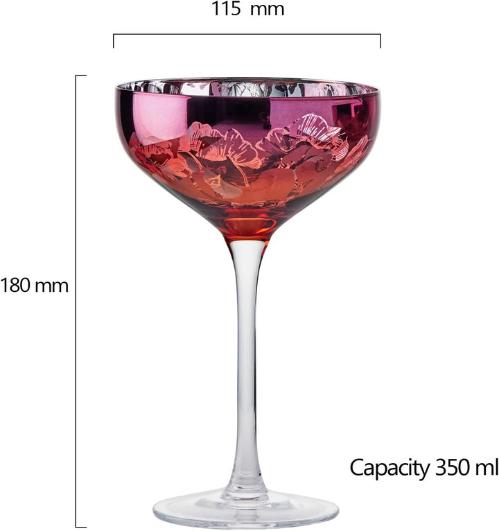 ARTLAND - Bloom Champagner-Untertassen - Champagnergläser 2er Set - Hoher Stiel - Handgefertigtes, m