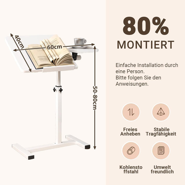 Beistelltisch Klein Couchtisch Holz: Kaffeetisch C Form Höhenverstellbar Sofatisch Rollen Tisch 360°