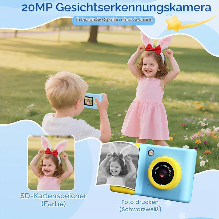 Ushining Sofortbildkamera Kinder, 1080P HD Kinderkamera Sofortbildkamera mit 32GB Karte &amp; DruckerPap