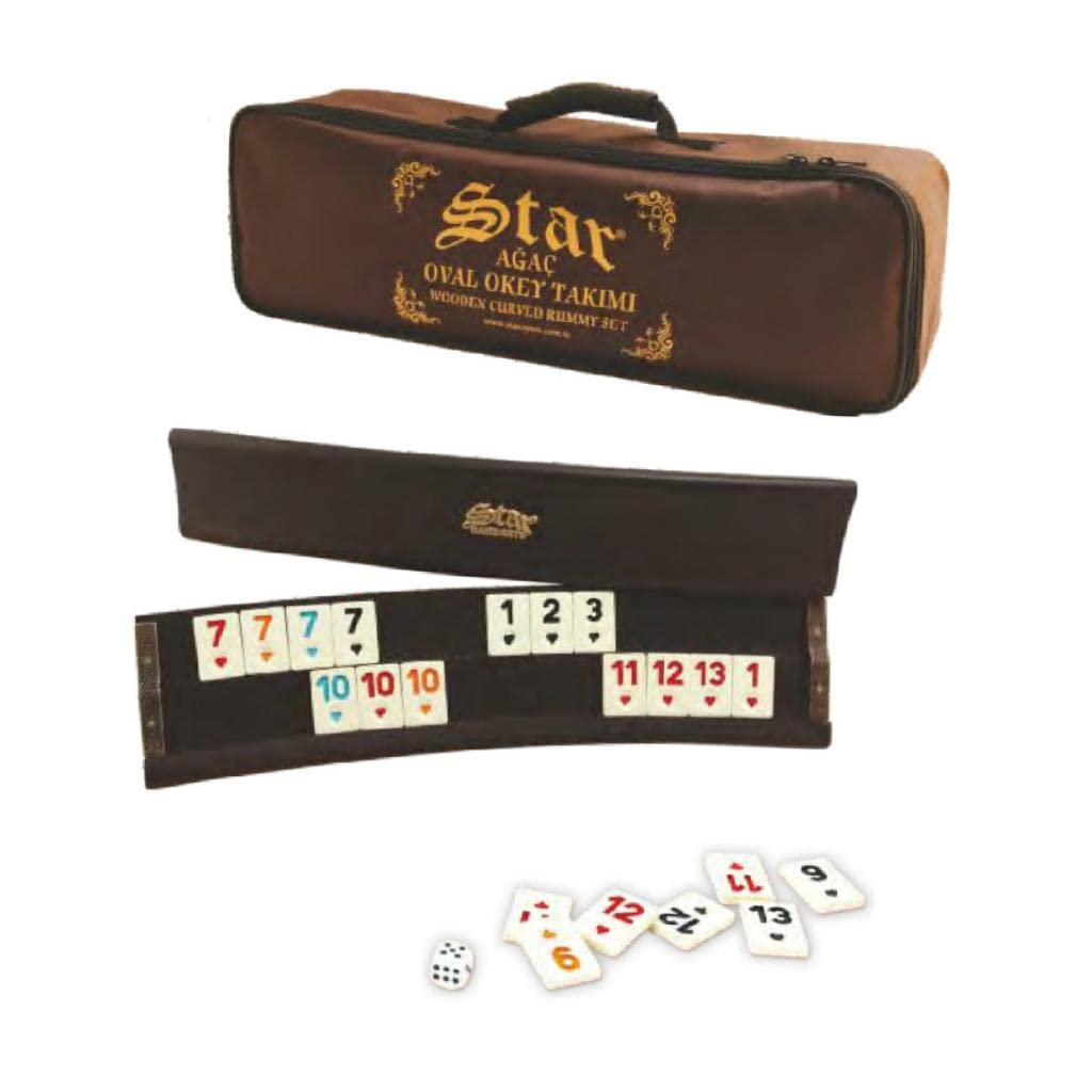 Star, oval Rummy, Curved Romme, Okey Set oval, aus massiv Holz mit Melamin-Spielsteinen