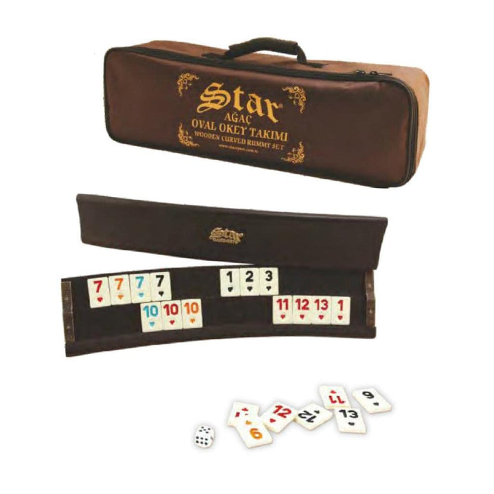 Star, oval Rummy, Curved Romme, Okey Set oval, aus massiv Holz mit Melamin-Spielsteinen