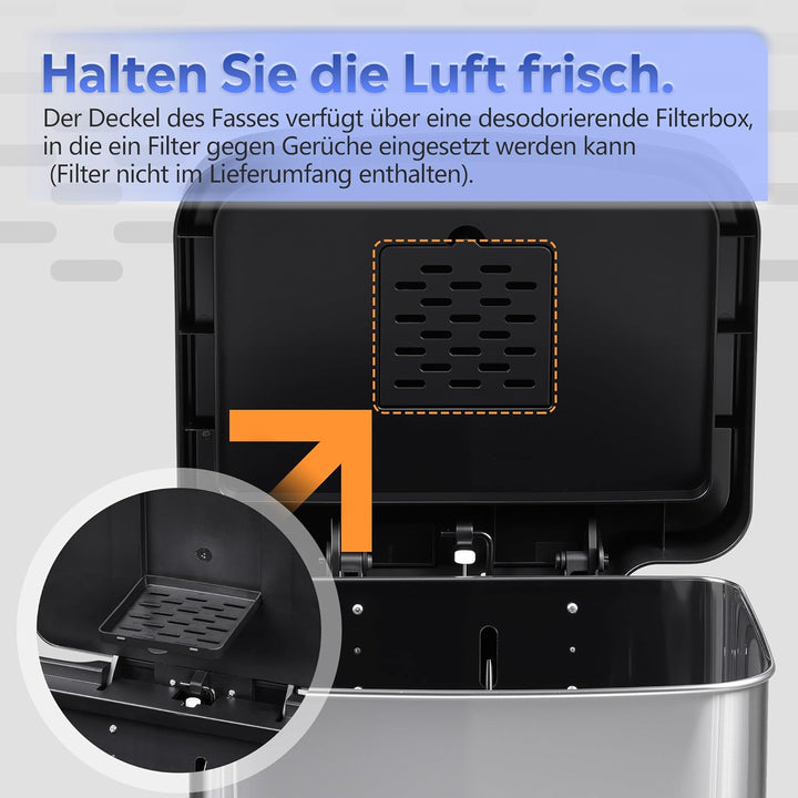 WLIVE Mülleimer Küche 55 Liter, Grosser Treteimer mit Softclose-Deckel, Klemmring für Müllsäcke, ger