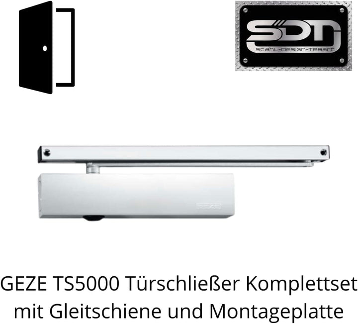 GEZE Türschliesser TS 5000 Komplettset mit Gleitschiene und Montageplatte Grösse EN2-6 mit Öffnungsd