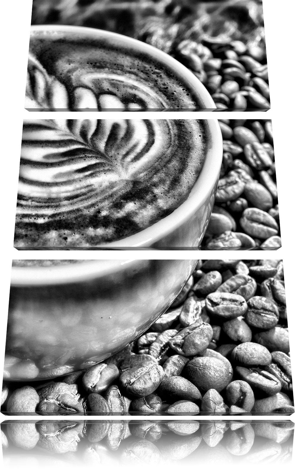 Pixxprint Monocrome, Coffee Capucino Kaffee Nachmittag 3-Teiler Leinwandbild 120x80 Bild auf Leinwan