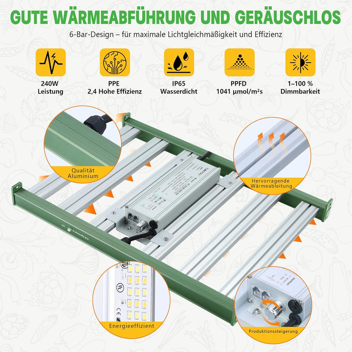 Growzelt Komplettset,Led Grow Tent Kit,240W LED Grow Lampe Vollspektrum,Komplettes Hydroponics 600D