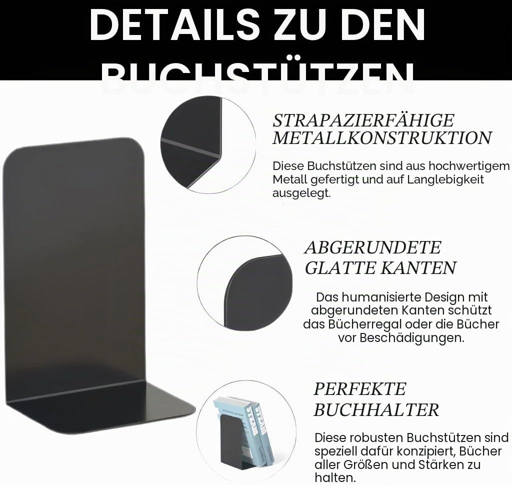 Deefongo 12 Stück Buchstütze, 20.5x13.5x9.3cm, Buchstützen aus Metall, Schwere Buchstütze für Büro S