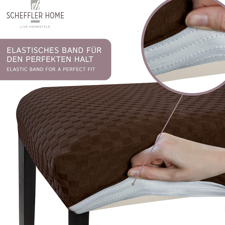 SCHEFFLER-Home Stuhlhussen Stretch Emil/Stretch Stuhlhussen Braun 4er Set/elastische Stuhlabdeckunge