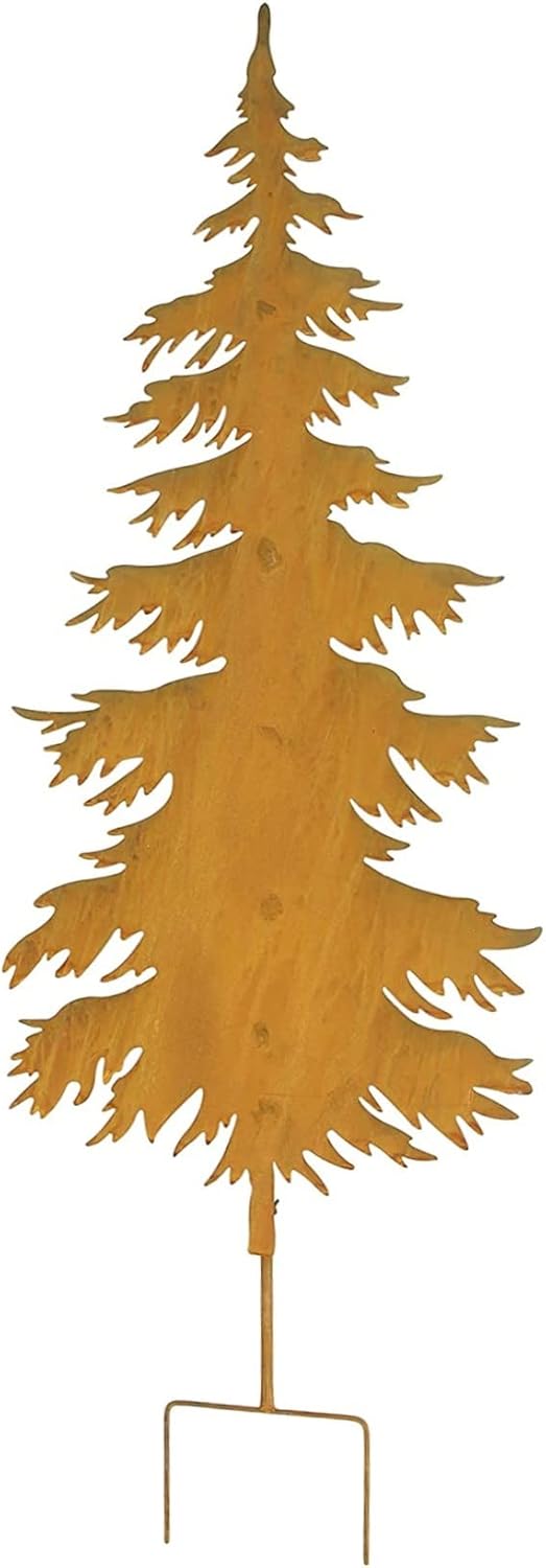 Dekoleidenschaft grosser Gartenstecker Tanne aus Metall in Rost-Optik, 146 cm hoch, Dekostecker, Gar