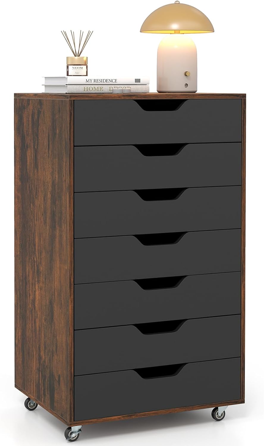 COSTWAY Rollcontainer mit 7 Schubladen, mobiler Aktenschrank mit Rädern, Bürocontainer Schubladensch