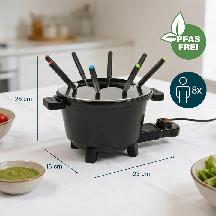 Princess Fondue Black, 1,5L Kapazität, Einstellbarer Thermostat, Keramikbeschichtung, 8 Edelstahlgab