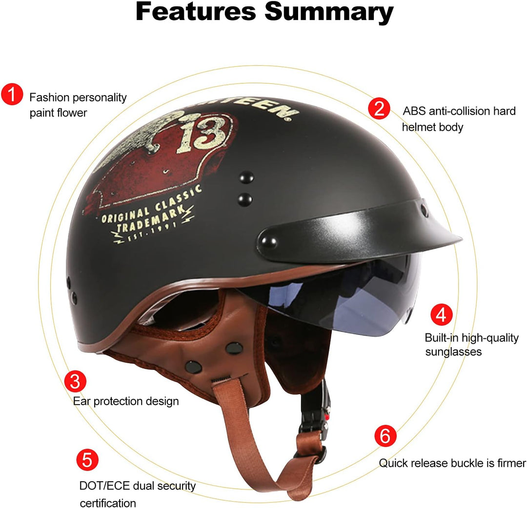 BOSERMEM Motorradhelm Mit Schutzbrille DOT/ECE-Zugelassen, Jethelm Roller-Helm Scooter-Helm Moped Mo