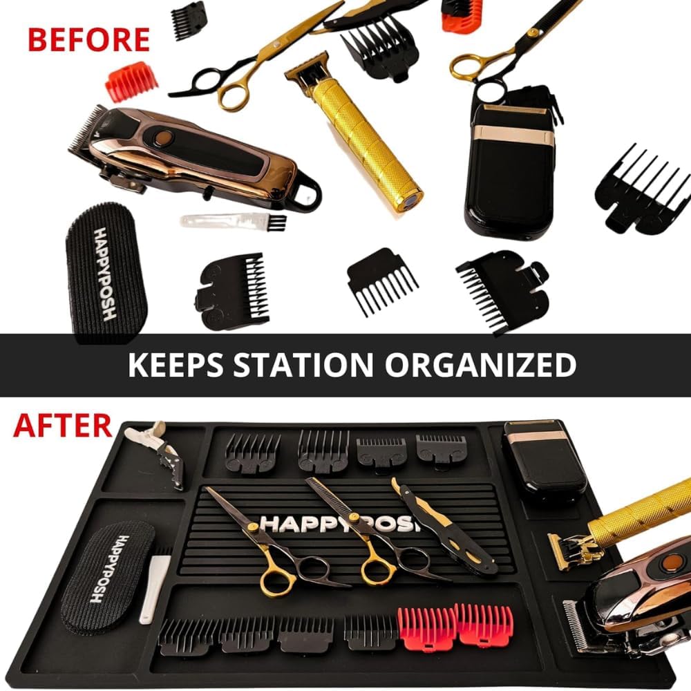 HAPPYPOSH Magnetische Friseurmatte, Friseur-Werkzeug-Organizer-Matte für Station, professionelle Fri