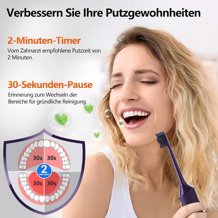 Elektrische Zahnbürste, Schallzahnbürste, Zahnbürste Mit 180 Tagen Akkulaufzeit Und Timer, 3 Intensi
