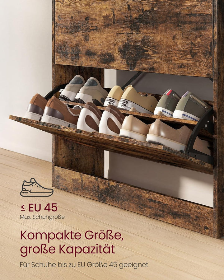 VASAGLE Schuhschrank 2 Klappen, Schuhkipper, Schuhregal, Schuhaufbewahrung, offenes Fach, Trennwand