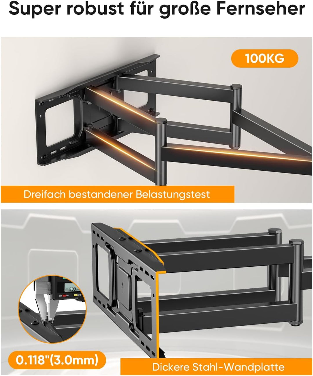 FORGING MOUNT Vollbewegliche TV Wandhalterung für 60-100 Zoll Fernseher bis 100kg, Fernseher Wandhal