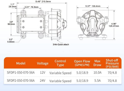 SEAFLO 12 V 56 A Serie Variable Speed Smart On Demand Marine/RV 5-Kammer-Membranpumpe
