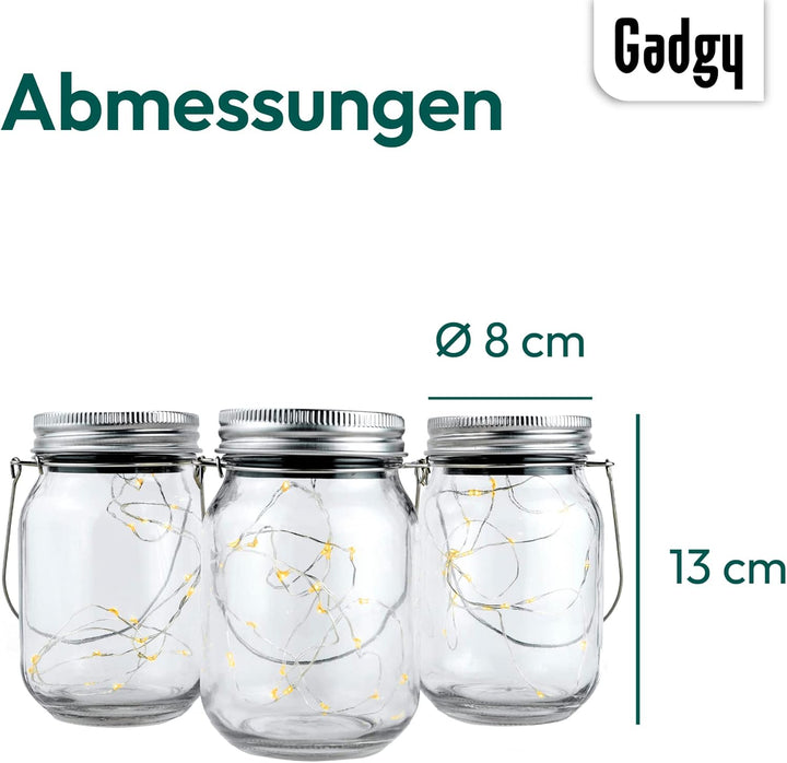 Gadgy Solarglas für Aussen Wasserdicht | Set 3 Stück | Gartendeko Draussen | Balkon licht | Terrasse