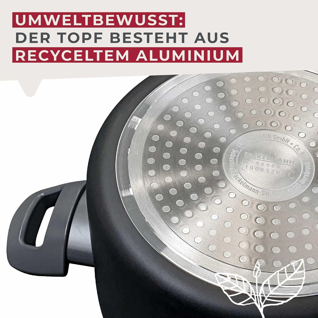 Fackelmann Kochtopf 16cm mit Stiel Statement – Topf mit keramischer Beschichtung – Recyceltes Alumin