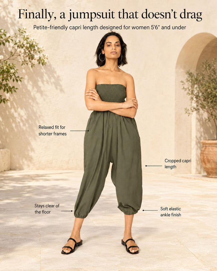 likemary Jumpsuit Damen Sommer – flexibler bequemer Einteiler aus Baumwolle – knielang - wird durch