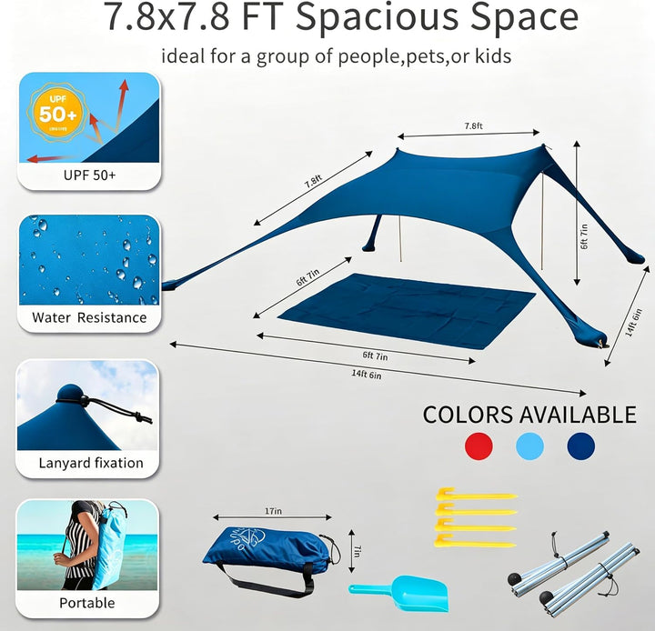 Strandzelt, Pop-Up, 2x2.1 m, LSF 50, Lycra, Sonnenschutz, für den Aussenbereich, Anti-Wind, Sonnensc