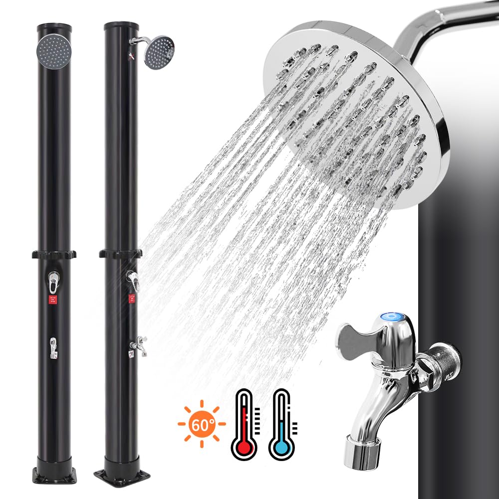 OHMG Solardusche, Gartendusche, Solar-Wassererhitzung, 35 l, verstellbarer Duschkopf, mit Kunststoff