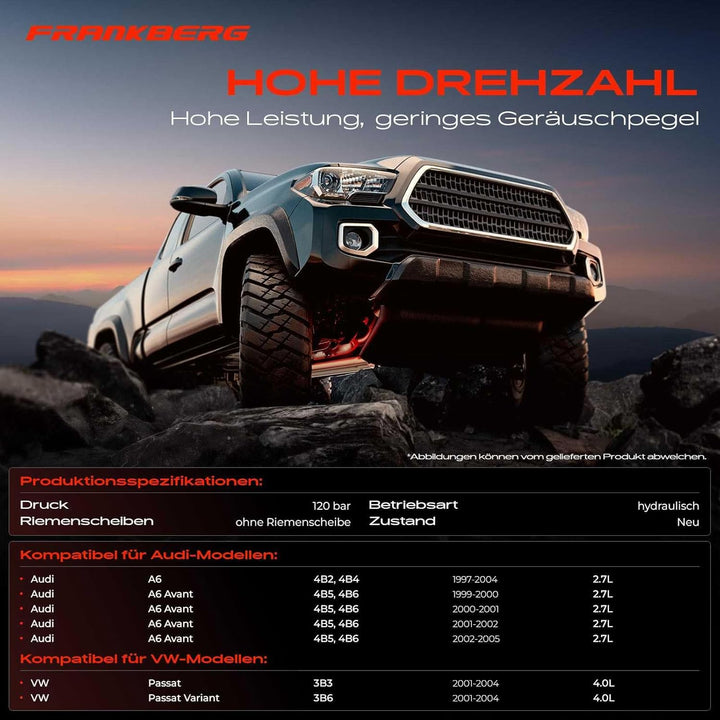 Frankberg Servopumpe Hydraulisch Lenkung ohne Riemenscheiben Kompatibel mit A6 4B C5 4B2 2.7L 1997-2